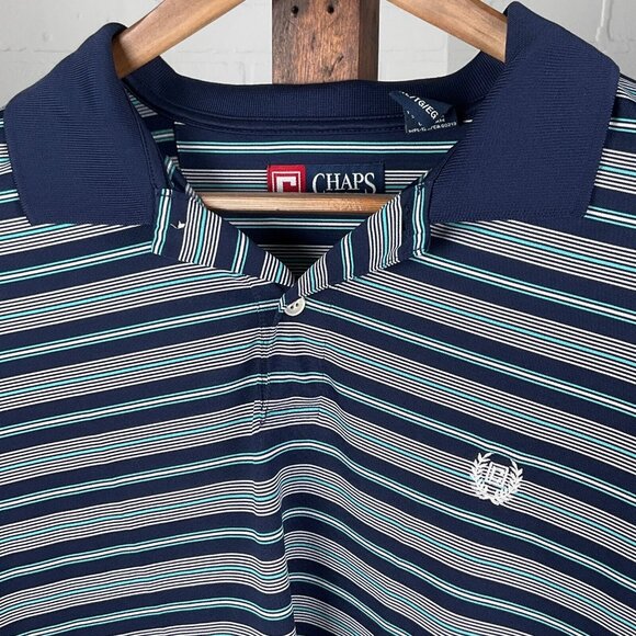 Chaps Shirt Mens XLarge Blue‎ Turquoise White Stripe Polo Knit Casual Sport Golf - Picture 2 of 8